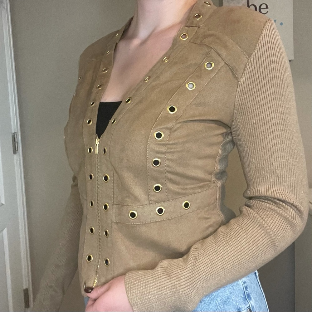 Faux Suede Grommet Jacket